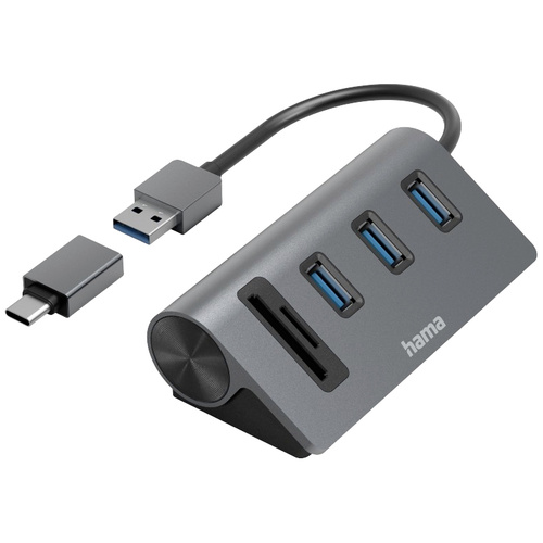 Hama 5 Port USB 3.2 Gen 1-Hub (USB 3.0) mit eingebautem SD-Kartenleser, mit USB-C® Stecker Grau