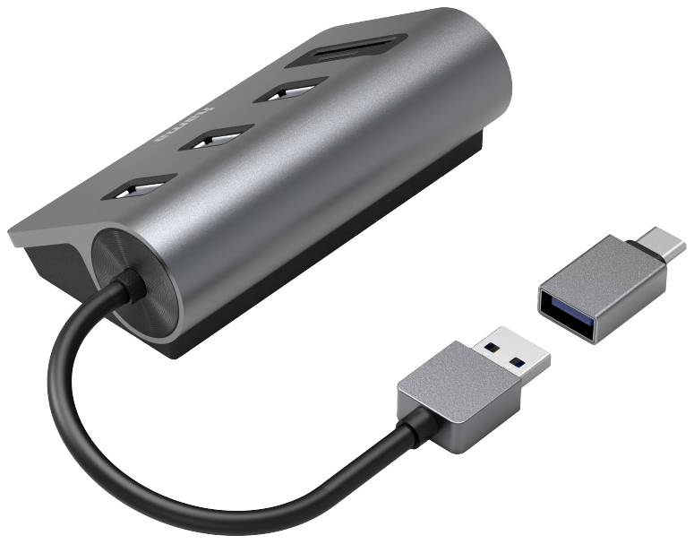 Hama 5 Port USB 3.2 Gen 1-Hub (USB 3.0) mit eingebautem SD-Kartenleser, mit USB-C® Stecker Grau