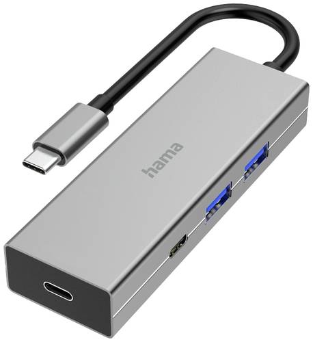 Hama 4 Port USB 3.2 Gen 1-Hub (USB 3.0) mit Schnellladeport, mit USB-C Stecker Grau