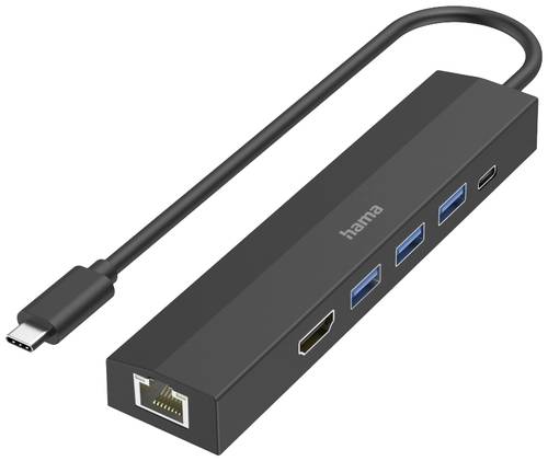 Hama 6 Port USB 3.2 Gen 1-Hub (USB 3.0) mit Schnellladeport, mit USB-C Stecker, Ultra HD-fähig Schw