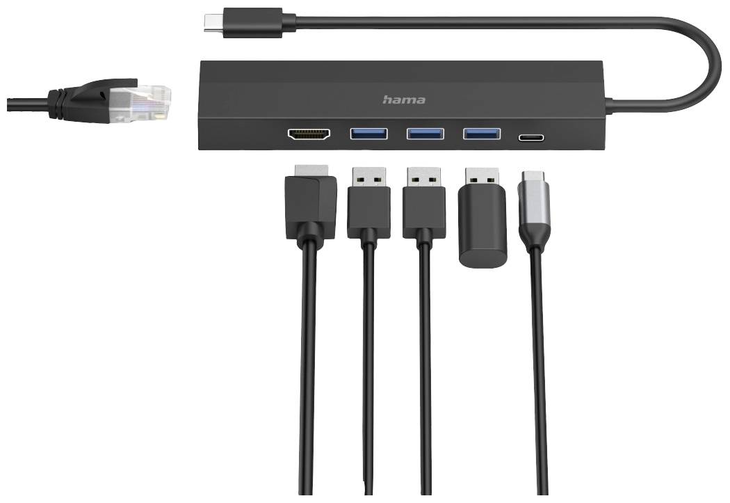 Hama 6 Port USB 3.2 Gen 1-Hub (USB 3.0) mit Schnellladeport, mit USB-C® Stecker, Ultra HD-fähig Sch