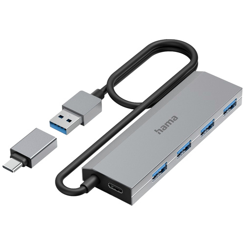 Hama 4 Port USB 3.2 Gen 1-Hub (USB 3.0) mit USB-C® Stecker Grau