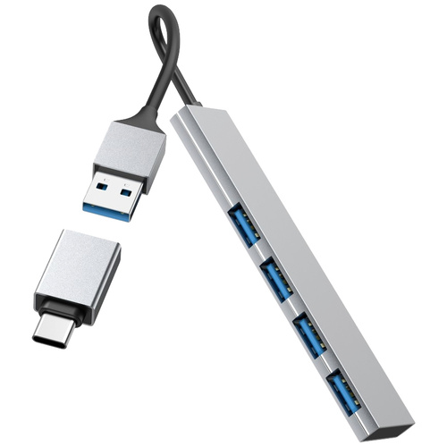 Hama Ultra Slim 4 Port USB 3.2 Gen 1-Hub (USB 3.0) mit USB-C® Stecker Grau