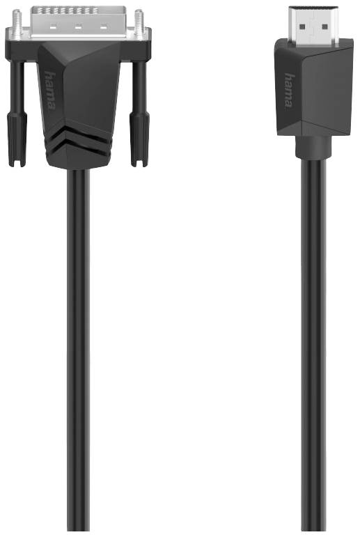 Zwei Kabel: Links ein DVI-Stecker, rechts ein HDMI-Stecker. Beide sind durch Kabel verbunden.