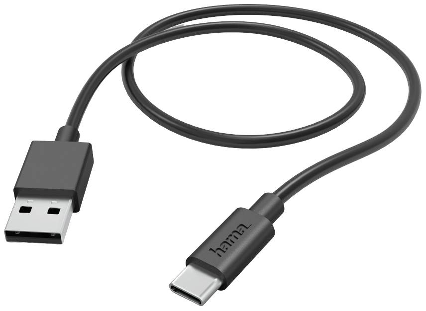 Ein USB-Kabel mit einem USB-A-Stecker auf der einen Seite und einem USB-C-Stecker auf der anderen. Es dient zum Laden oder Datentransfer.