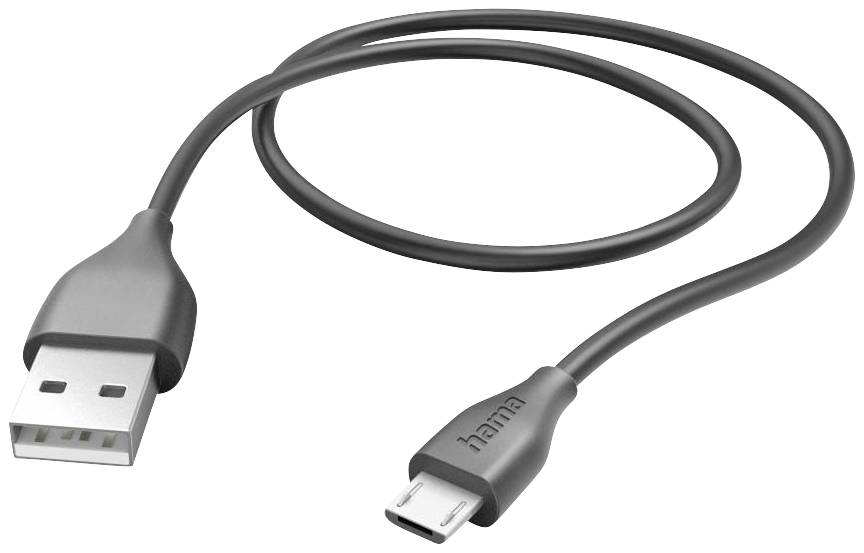 USB-Kabel mit USB-A-Stecker auf Micro-USB-Stecker, grau, zur Datenübertragung und zum Aufladen von kompatiblen Geräten.