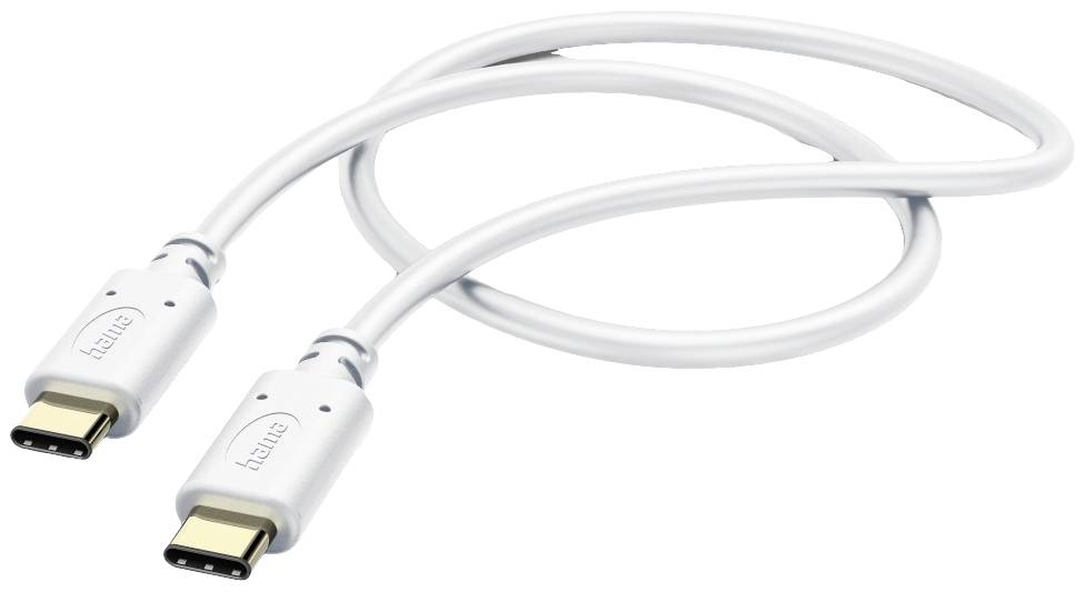 Ein weißes USB-C-Kabel mit Steckern an beiden Enden, bereit zur Datenübertragung oder zum Laden von Geräten.