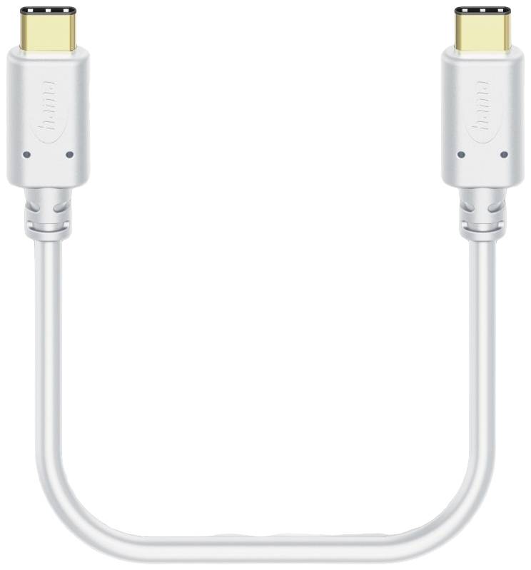 USB-C-auf-USB-C-Kabel in Silber. Beide Enden haben goldene Kontakte und sind identisch. Verwendet für Datenübertragung oder Laden.
