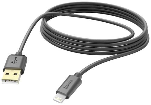 Hama USB-Ladekabel USB 2.0 Apple Lightning Stecker, USB-A Stecker 3m Schwarz 00201582