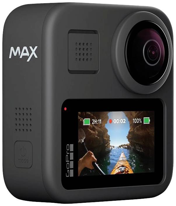 GoPro MAX 360° Action Cam 6K, Zeitlupe/Zeitraffer, WLAN, Wasserfest, Intervall-Aufnahme, Bluetooth, Bildstabilisierung, 360°, Touch-Screen, Spritzwa