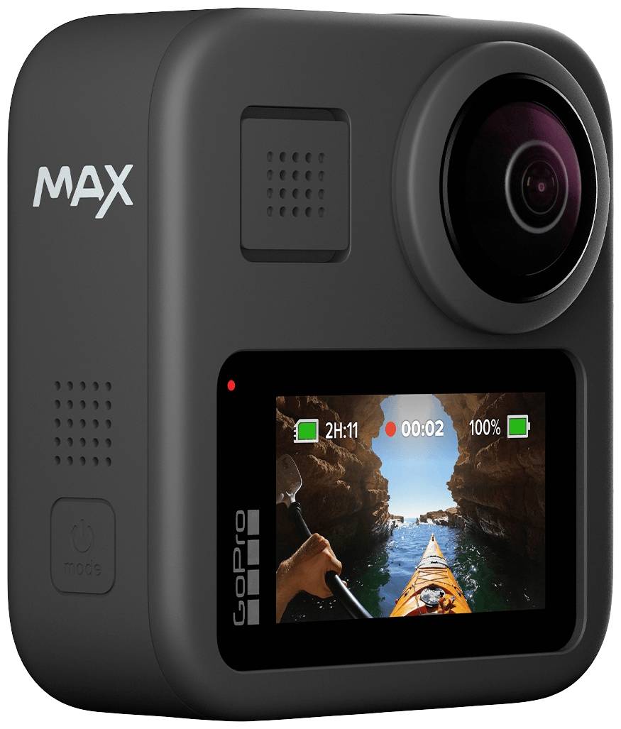 GoPro MAX 360° Action Cam 6K, Zeitlupe/Zeitraffer, WLAN, Wasserfest, Intervall-Aufnahme, Bluetooth, Bildstabilisierung, 360°, Touch-Screen, Spritzwa