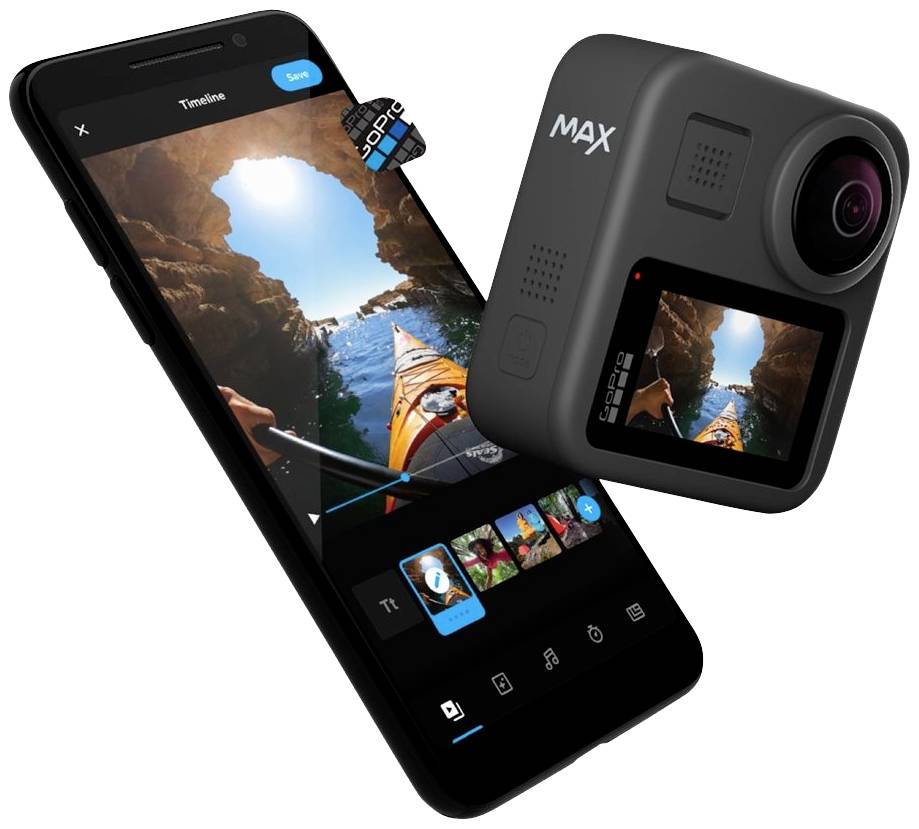 GoPro MAX 360° Action Cam 6K, Zeitlupe/Zeitraffer, WLAN, Wasserfest, Intervall-Aufnahme, Bluetooth, Bildstabilisierung, 360°, Touch-Screen, Spritzwa