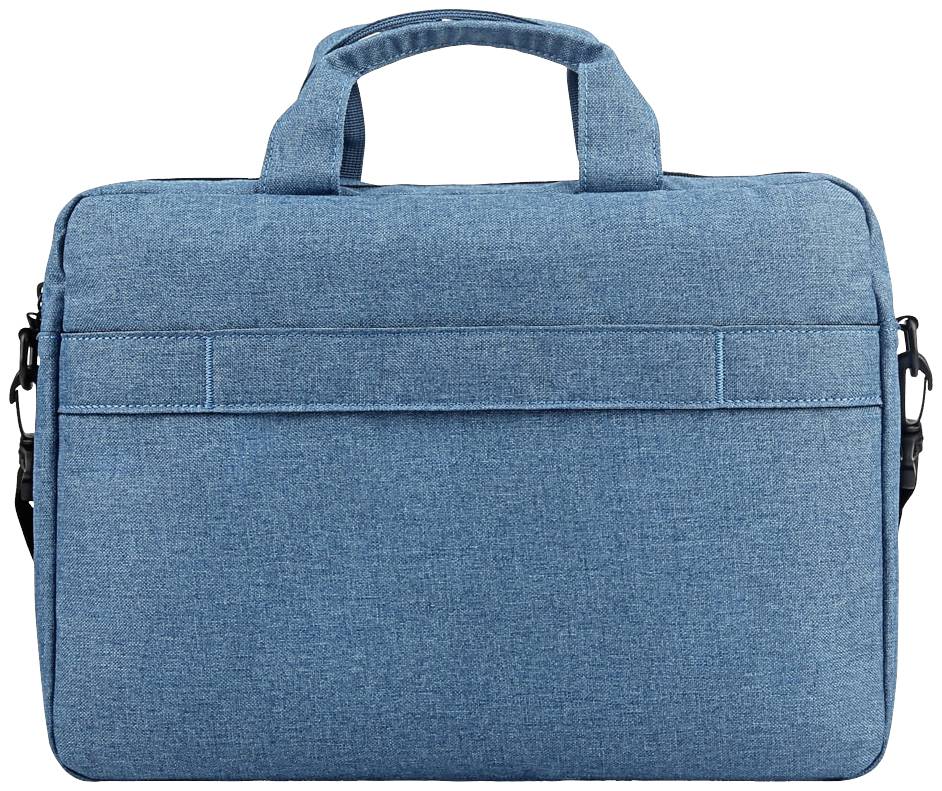 Blaue Laptop-Tasche mit Tragegriff, rechteckiger Form und modernem Design, geeignet für Büro- oder Alltagsgebrauch.