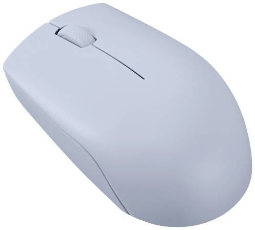 Eine graue, schnurlose Computermaus mit einem Scrollrad, schlichtes Design ohne sichtbare Tasten.