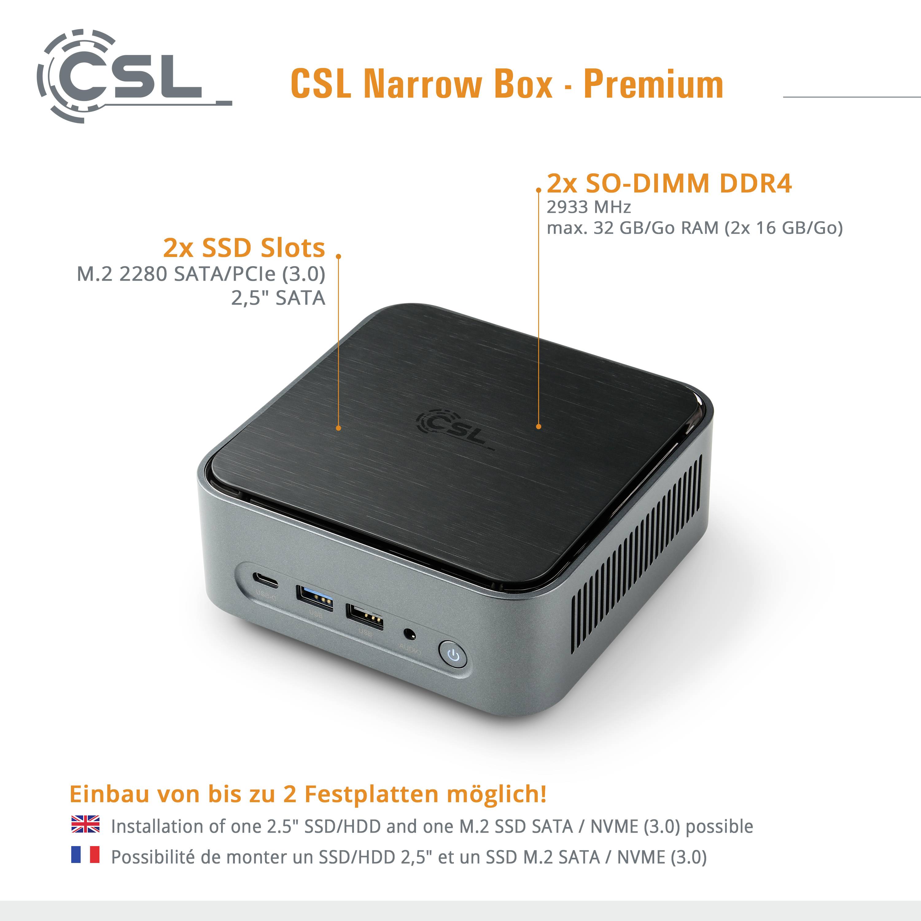 CSL Computer Mini PC Narrow Box Premium Intel® Pentium® Silver N6000 8 GB RAM 500 GB SSD Intel UHD