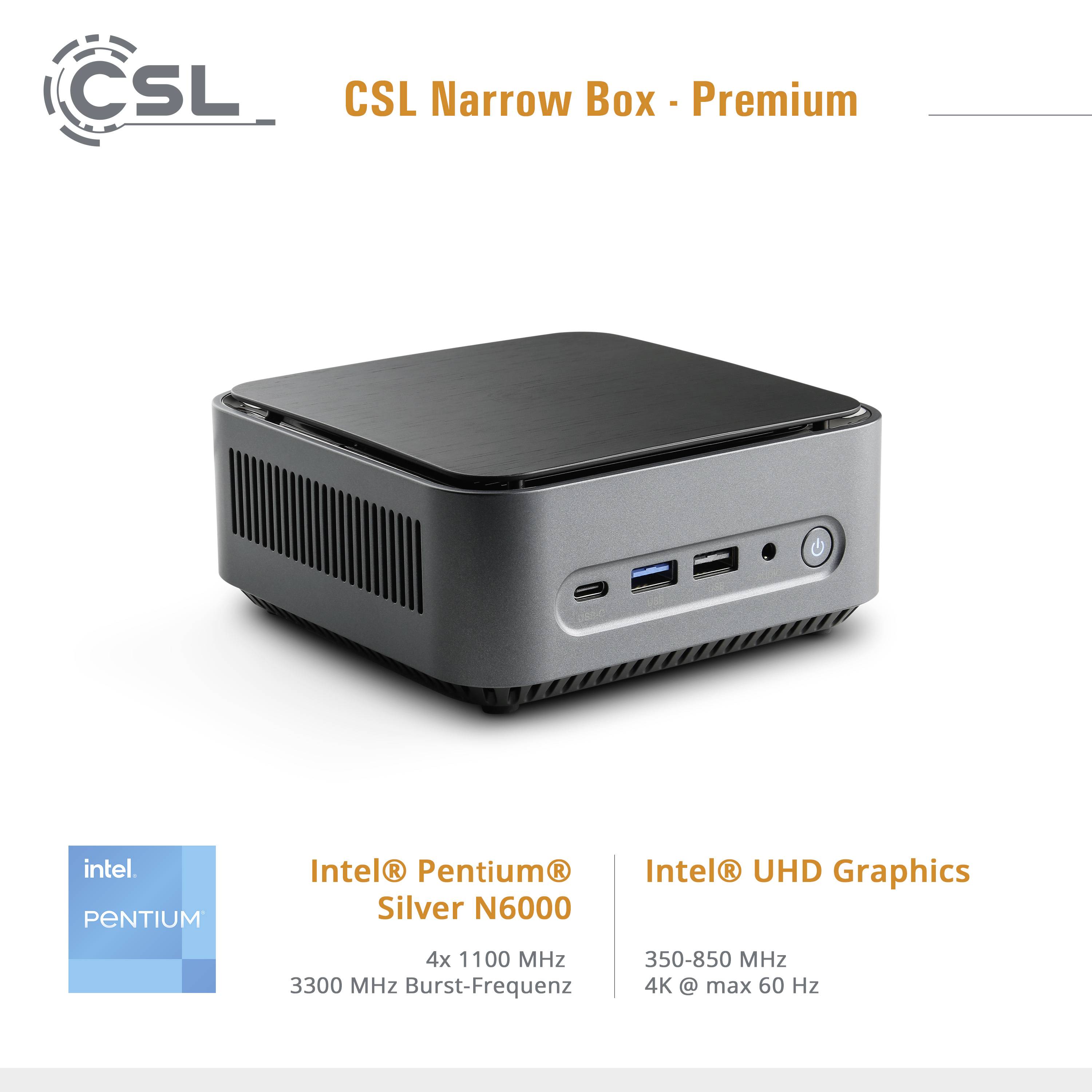 CSL Computer Mini PC Narrow Box Premium Intel® Pentium® Silver N6000 8 GB RAM 500 GB SSD Intel UHD