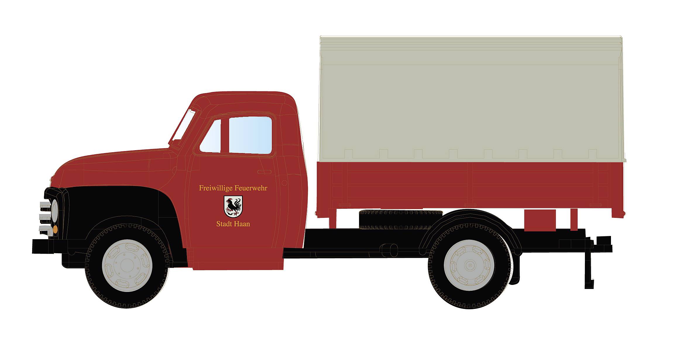 Minis by Lemke LC3230 N Einsatzfahrzeug Modell Opel Blitz Pritsche/Plane Freiwillige Feuerwehr