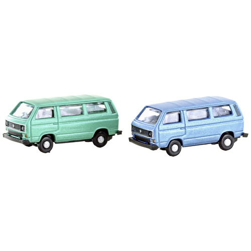 Minis by Lemke LC4347 N PKW Modell Volkswagen T3 2er Set Bus grün+blau (Metallic Serie)
