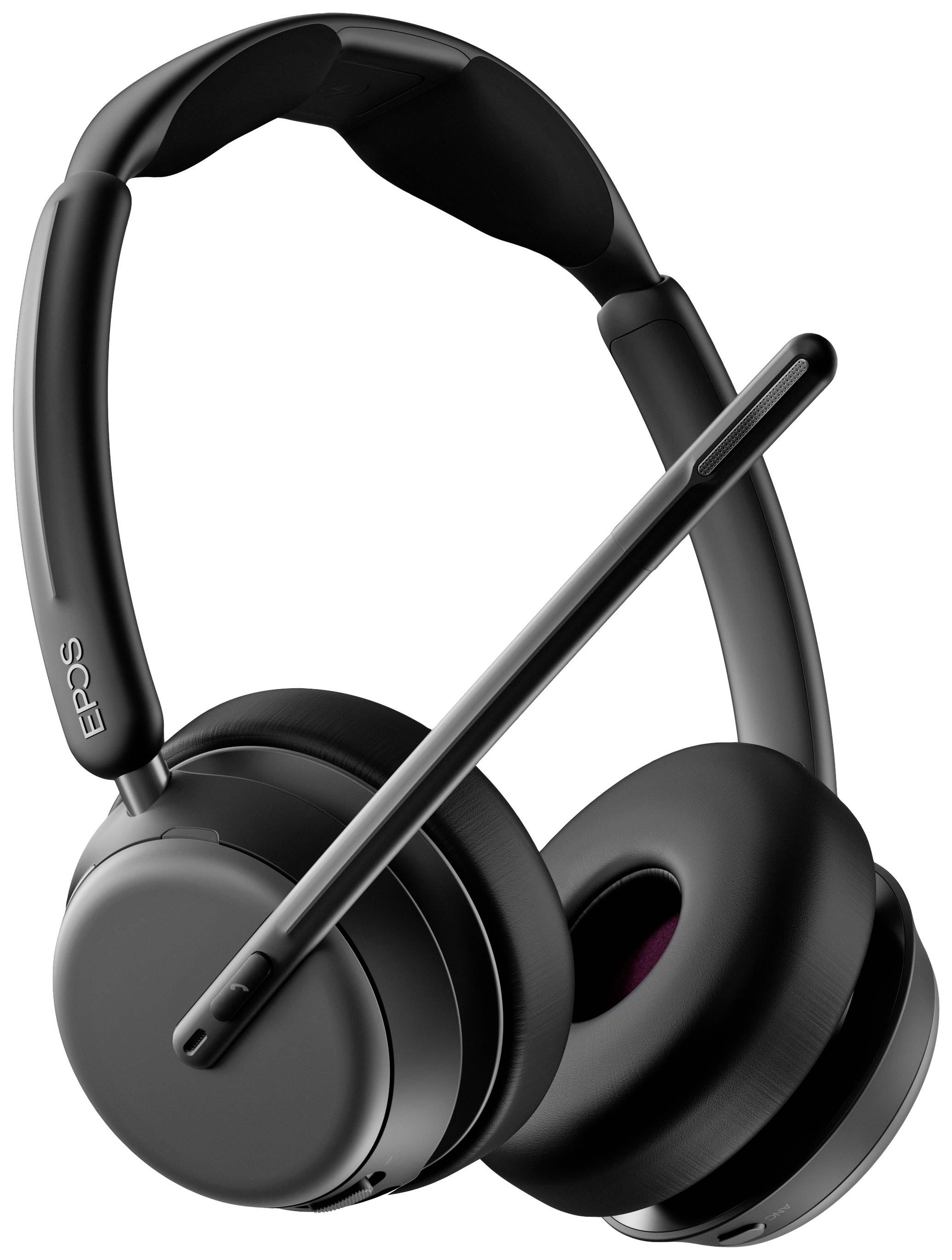 Schwarzer Over-Ear-Kopfhörer mit Mikrofonarm, geeignet für Gaming oder Büroanrufe, mit modernem und schlankem Design.
