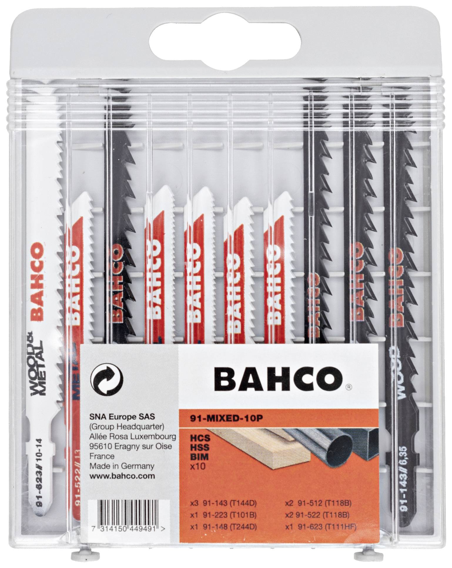 Bahco 91-MIXED-10P Stichsägeblätter-Satz für Holz und Metall - 10-tlg 1 Set