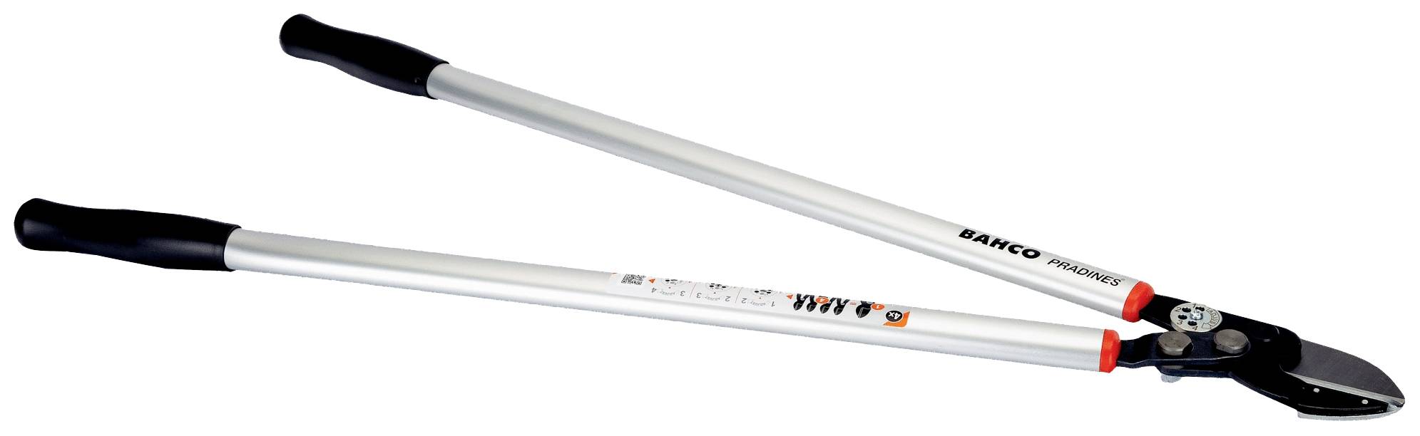 Gartenschere mit langen Griffen, geeignet zum Schneiden von dicken Ästen. Markenname seitlich sichtbar auf dem Gerät.