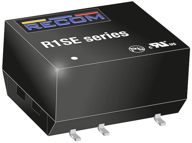 'R1SE series' Stromwandler von RECOM, schwarz, rechteckig, mit drei Anschlüssen.