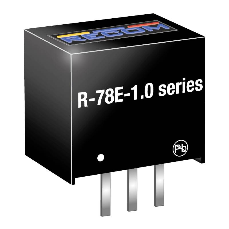 Ein Modul aus der R-78E-1.0-Serie mit drei Anschlüssen, verwendet für Spannungsregelung in elektronischen Schaltungen.