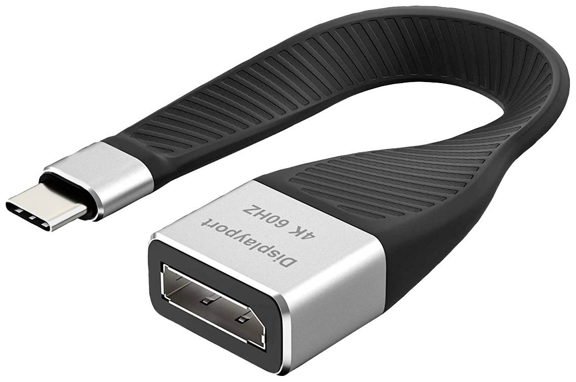 USB-C-auf-DisplayPort-Adapterkabel mit schwarzem flexiblen Design. Unterstützt 4K bei 60Hz. Für Verbindung von Geräten zu Bildschirmen.