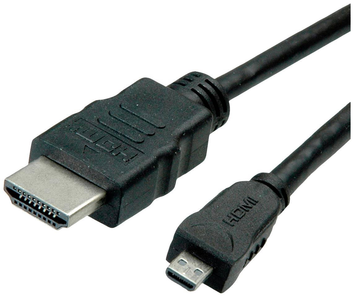 Ein HDMI-Kabel mit einem Standardstecker und einem Micro-Stecker zur Verbindung von Geräten mit unterschiedlichen HDMI-Anschlüssen.