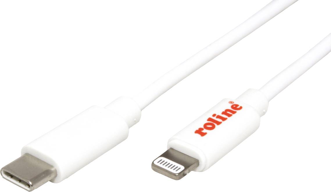 Ein weißes Kabel mit USB-C- und Lightning-Stecker, geeignet zum Verbinden oder Laden von Geräten mit unterschiedlichen Anschlüssen.