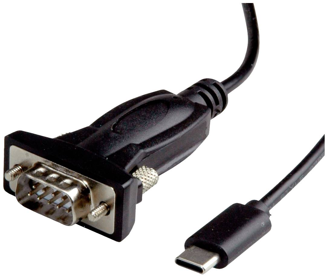 Ein VGA-zu-USB-C-Adapterkabel. Links ein VGA-Stecker, rechts ein USB-C-Stecker. Ermöglicht den Anschluss älterer Geräte an neue Laptops.