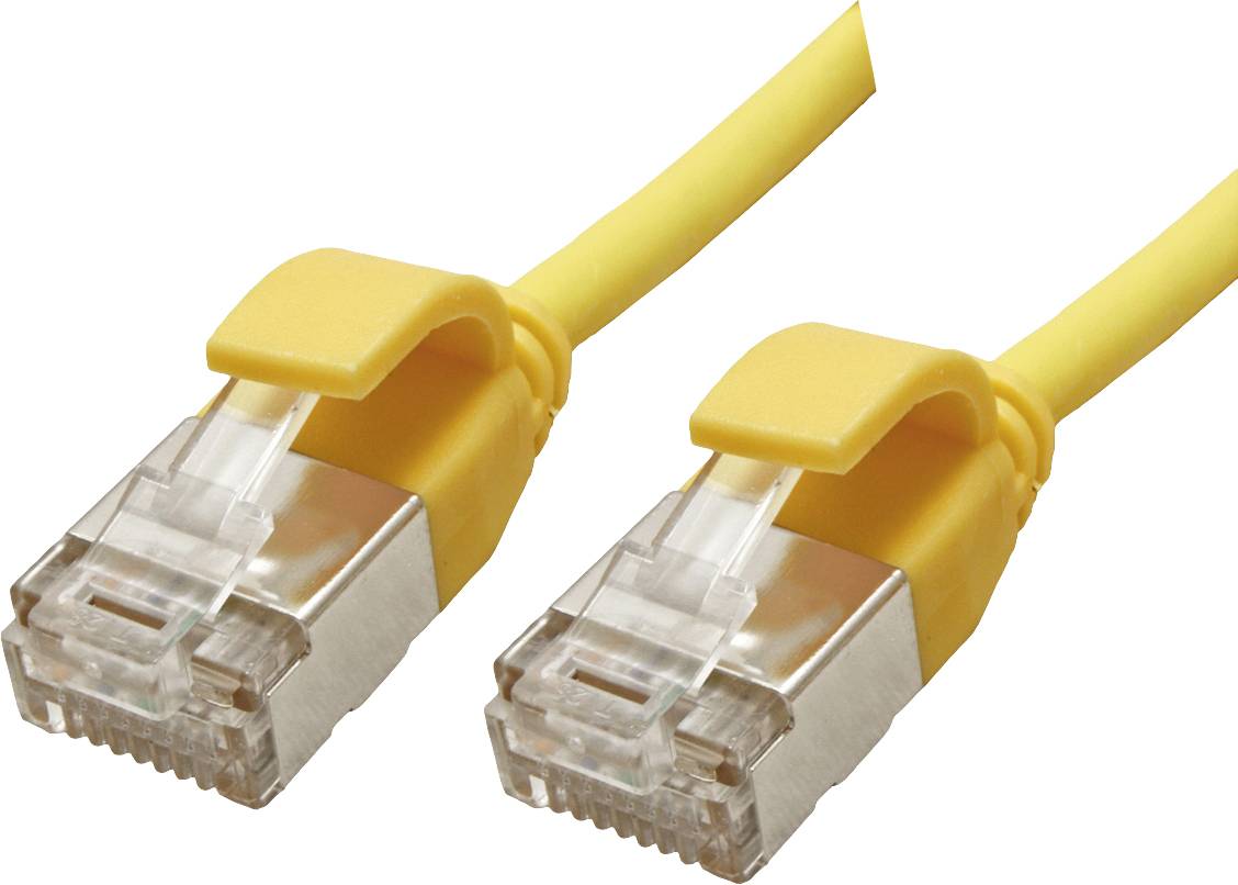 Zwei gelbe Netzwerkkabel mit RJ45-Steckern.