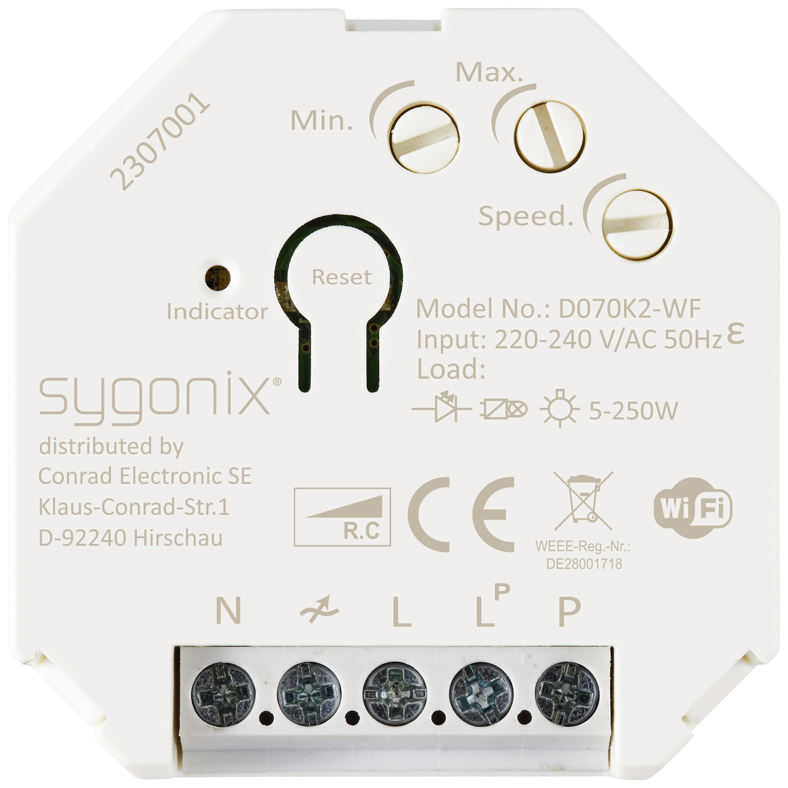 Sygonix SY-5775566 Unterputz Dimmer Geeignet für Leuchtmittel: LED-Lampe, Glühlampe, Halogenlampe Weiß