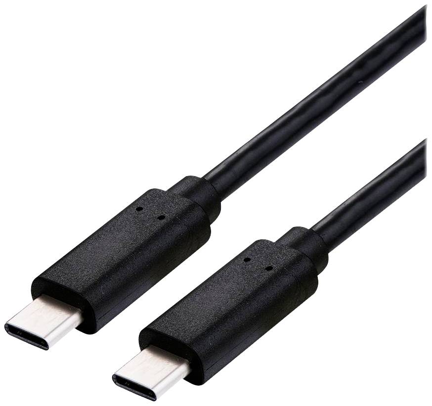 Schwarzes USB-C-Kabel mit zwei Steckern, geeignet für den Anschluss und das Laden von Geräten.