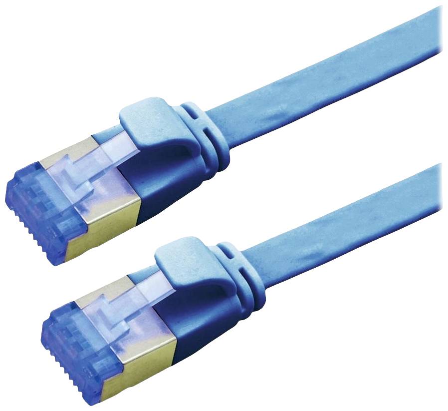 Zwei blaue Ethernet-Kabel mit RJ45-Steckern, oft verwendet für Netzwerkverbindungen in Computern und anderen Geräten.