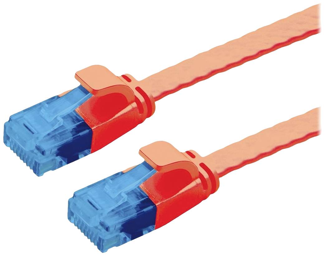 Zwei orangefarbene Ethernet-Kabel mit blauen Steckern, nebeneinander liegend, bereit zur Netzwerkverbindung.