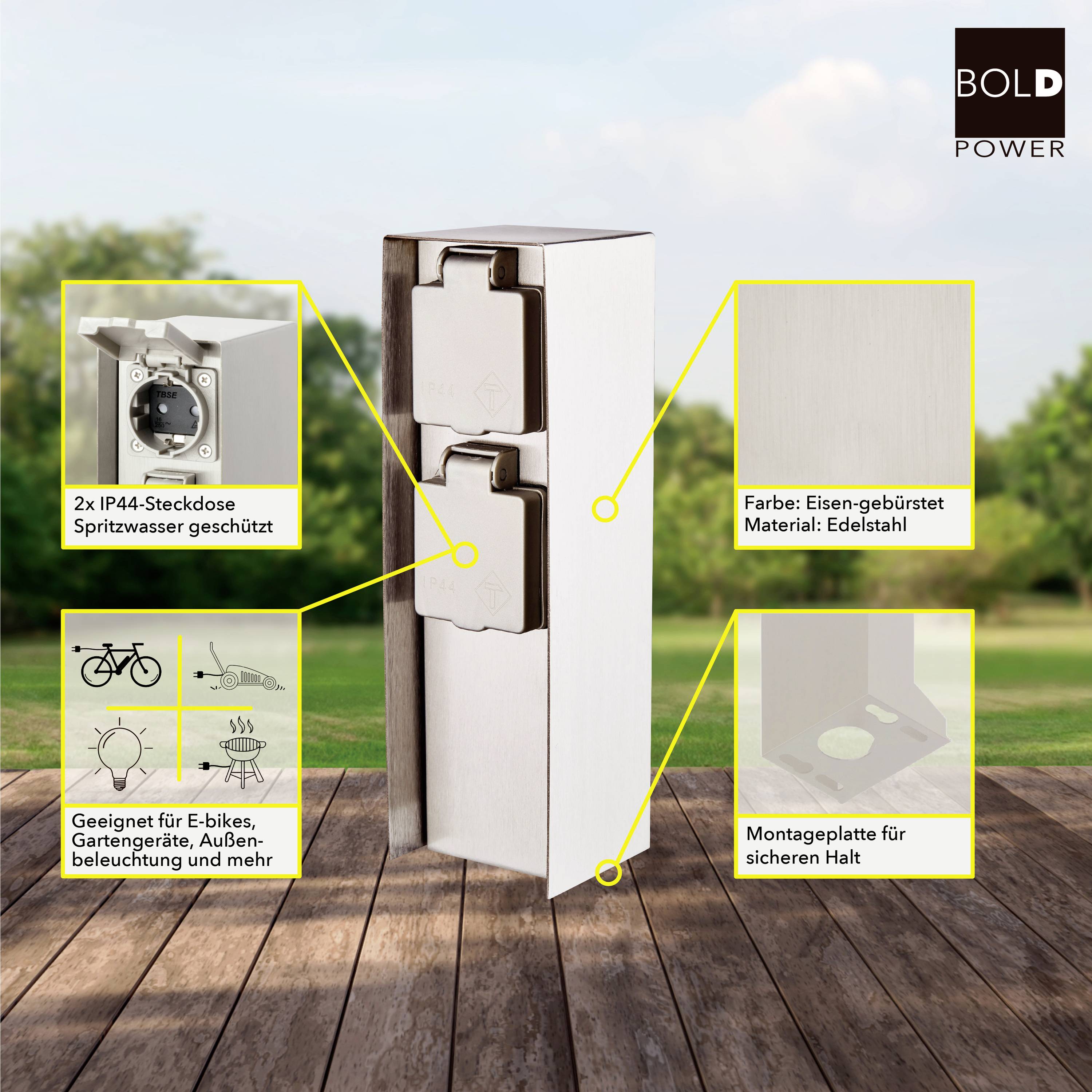 BOLD 10043 Gartensteckdose 2fach Edelstahl ohne Kabel