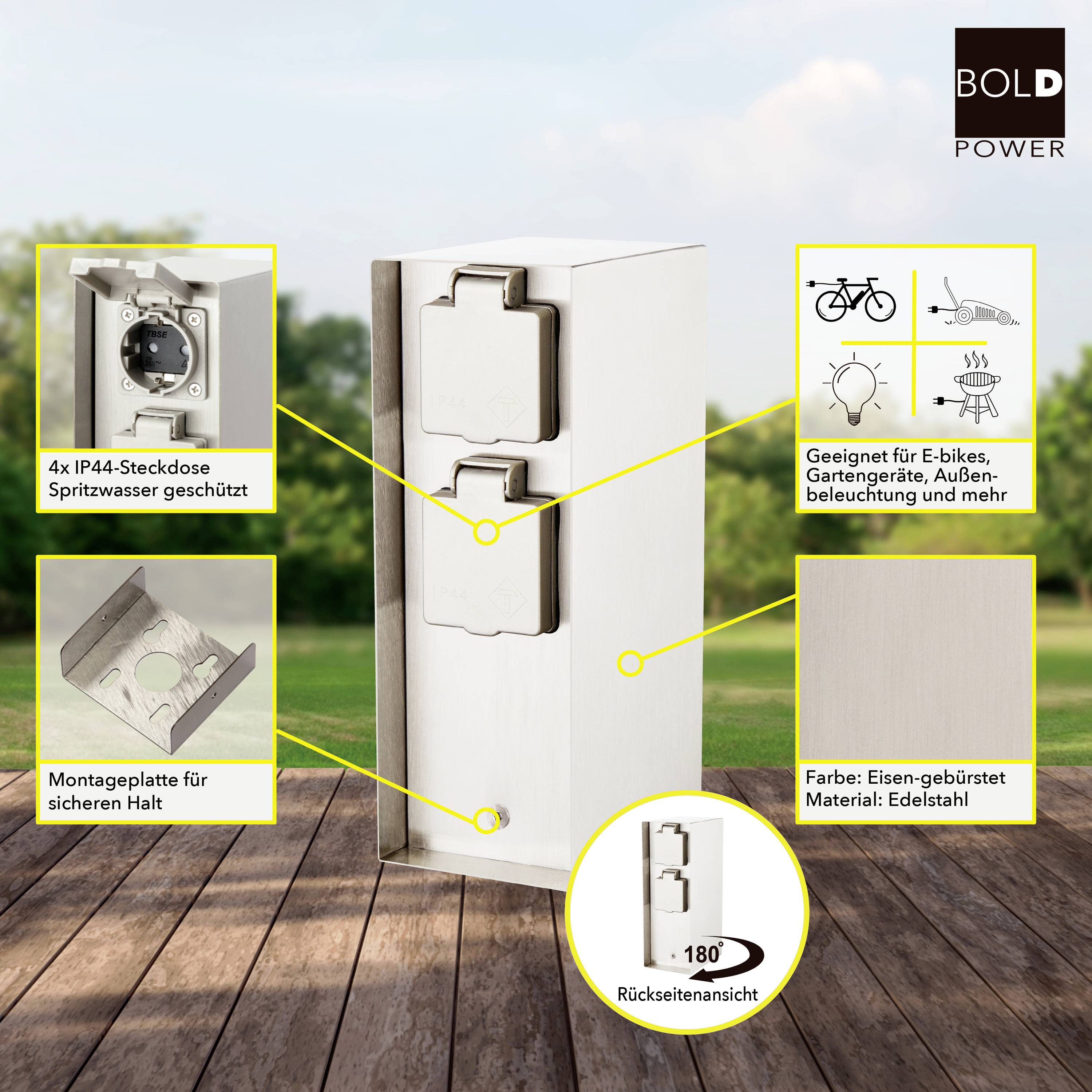 BOLD 10037 Gartensteckdose 4fach Edelstahl ohne Kabel