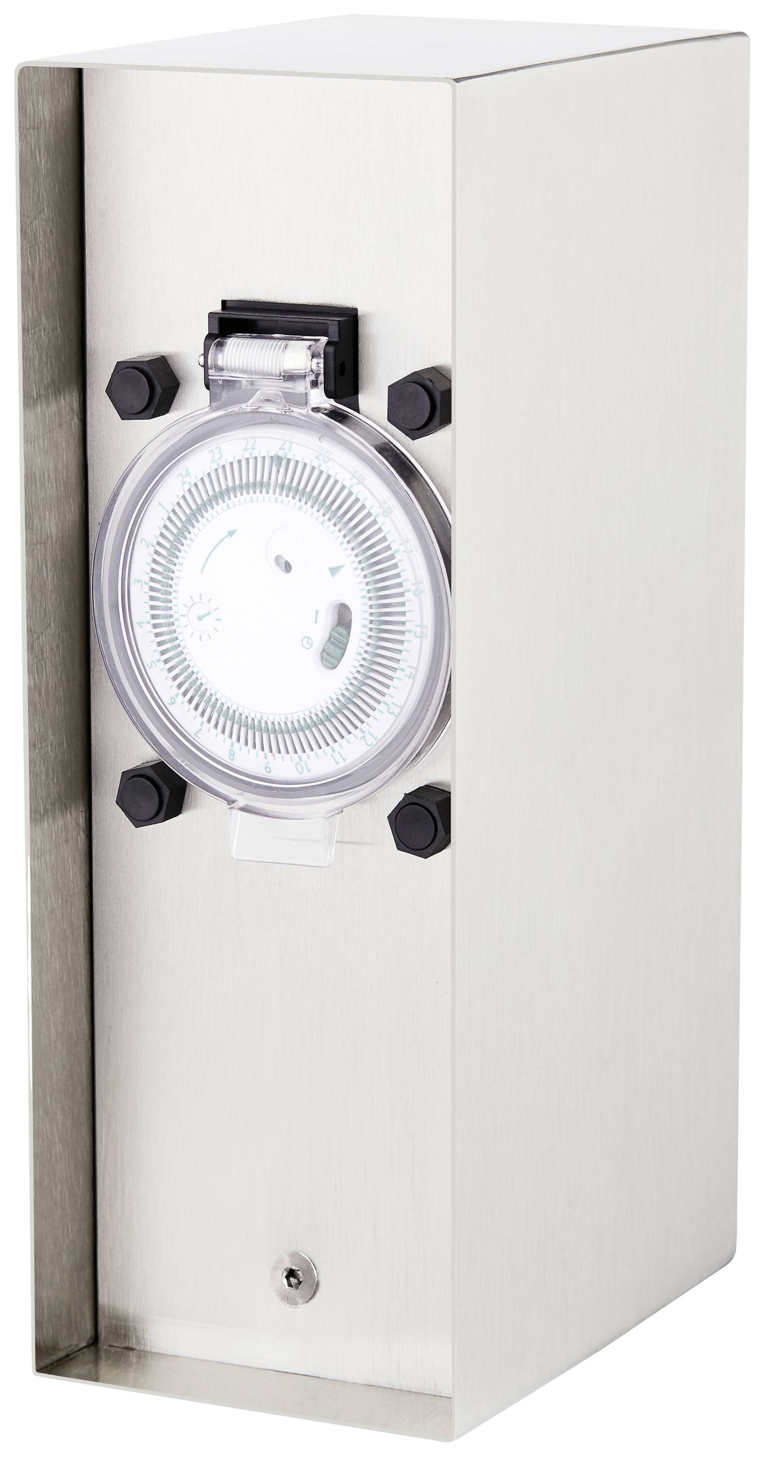 BOLD 10039 Gartensteckdose mit Zeitschaltuhr 2fach Edelstahl ohne Kabel, mit Zeitschaltuhr