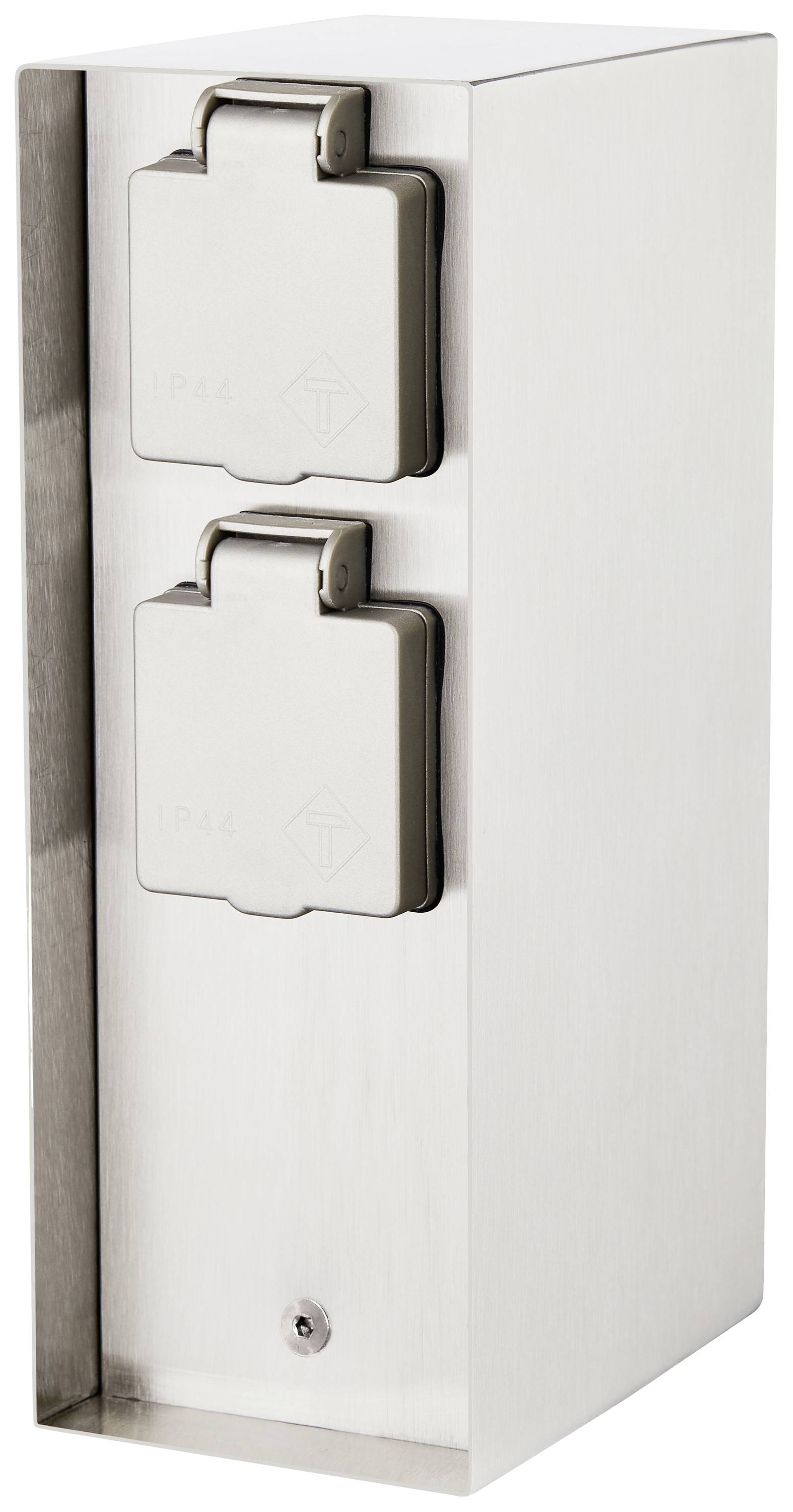 BOLD 10039 Gartensteckdose mit Zeitschaltuhr 2fach Edelstahl ohne Kabel, mit Zeitschaltuhr