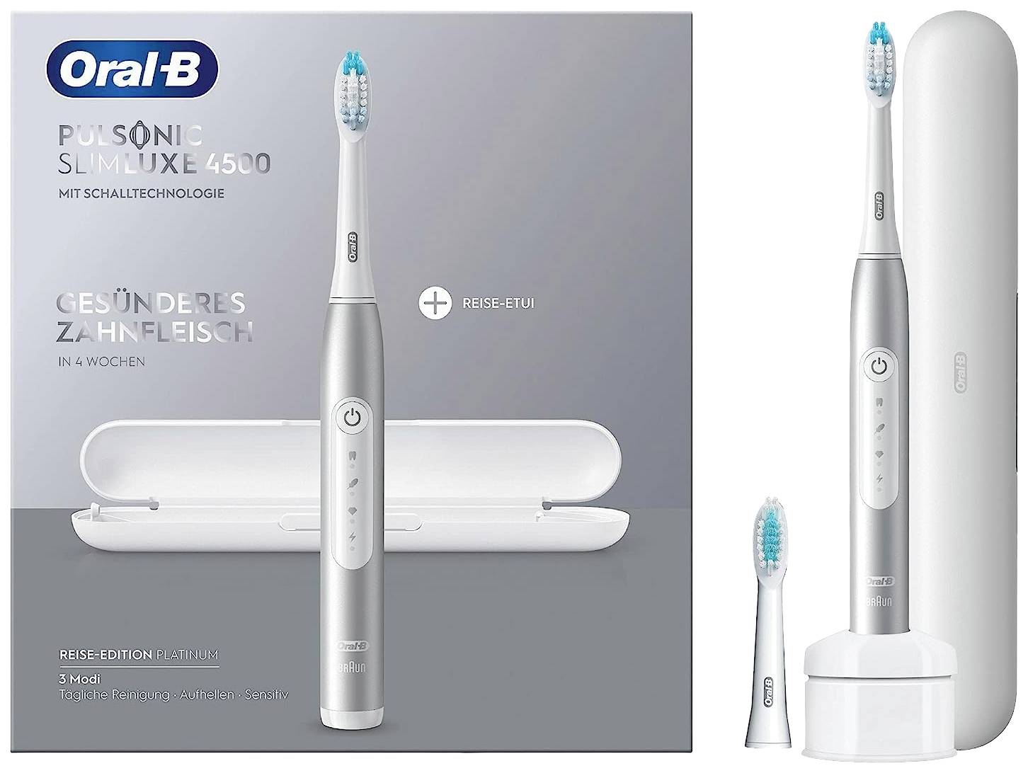 Oral-B Pulsonic Slim Luxe 4500 platin 4500 Elektrische Zahnbürste Schallzahnbürste Weiß, Silber