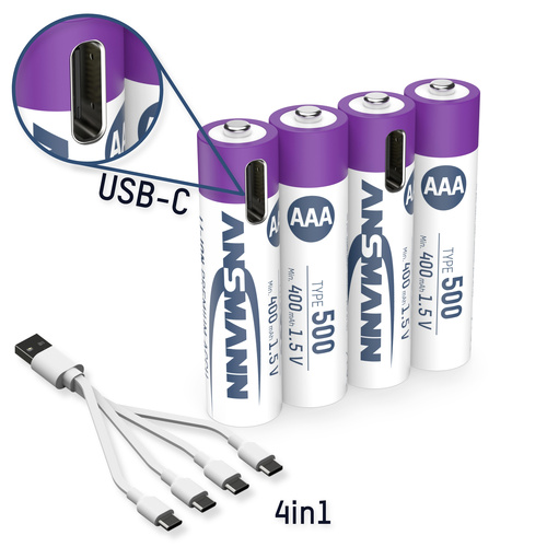 Ansmann LR03 USB-C Micro (AAA)-Akku Li-Ion 500 mAh 1.5V 4St.