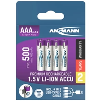 Ansmann LR03 USB-C USB-C® Akku Li-Ion 500 mAh 1.5V 4St. Ansmann LR03 USB-C USB-C® Akku Li-Ion 500 mAh 1.5V 4St.
