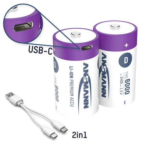 Ansmann LR20 USB-C Mono (D)-Akku Li-Ion 6000 mAh 1.5 V 2 St.