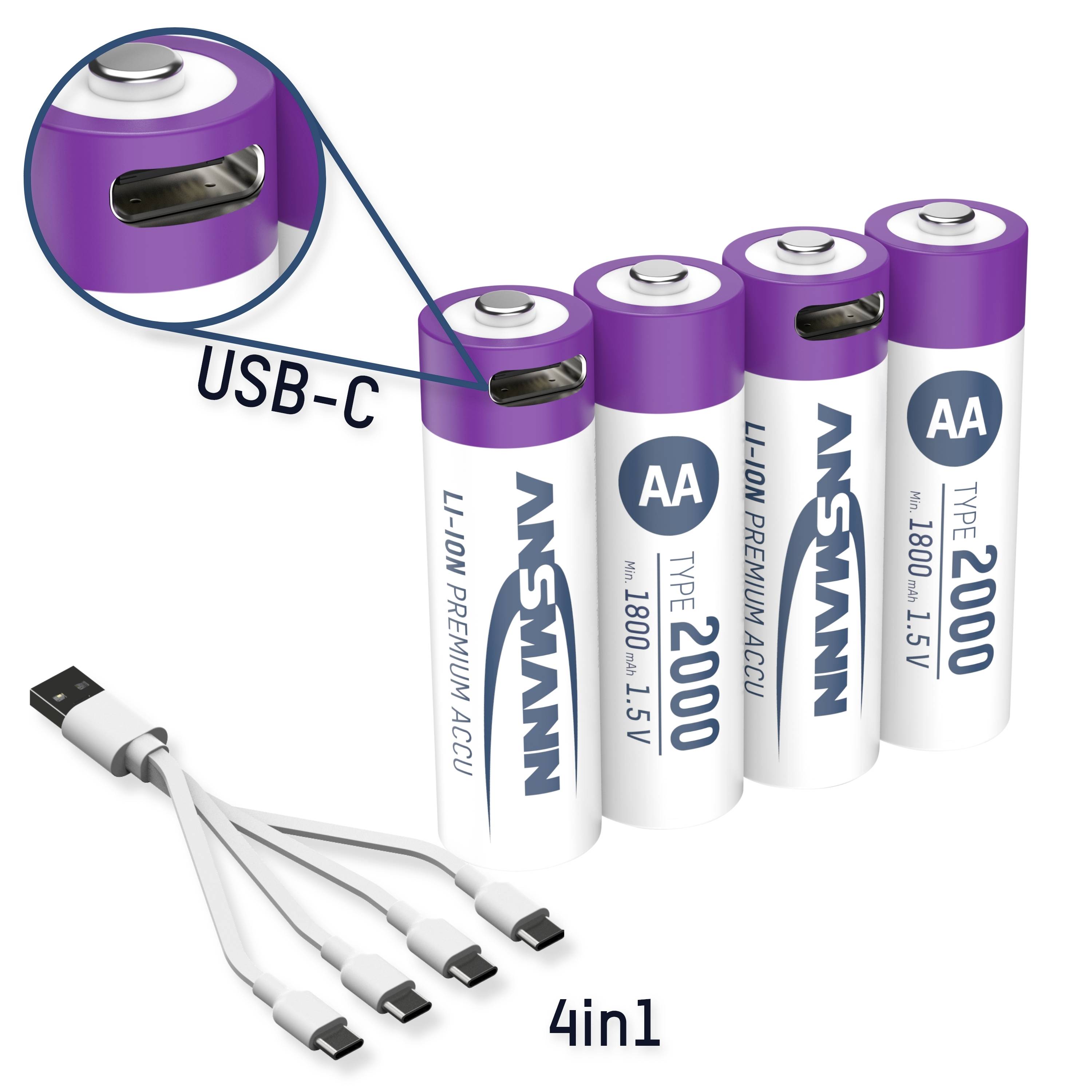 Ansmann USB-C® Akku Li-Ion 2000 mAh 1.5 V 4 St.