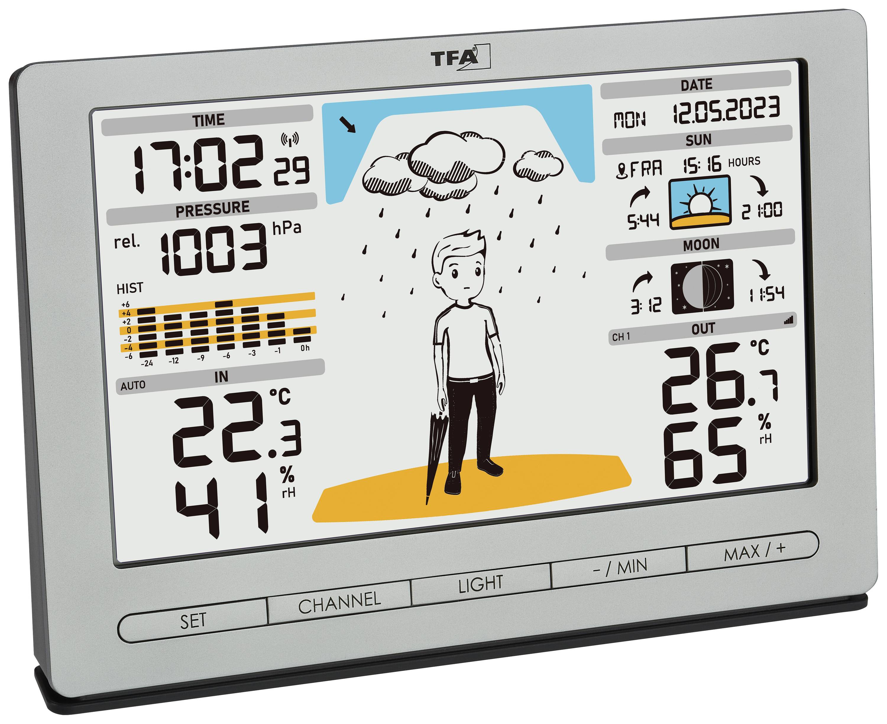 TFA Dostmann Funk-Wetterstation METEO JACK 35.1097.54 Funk-Wetterstation Vorhersage für 12 bis 24 Stunden Anzahl Sensoren max. 3