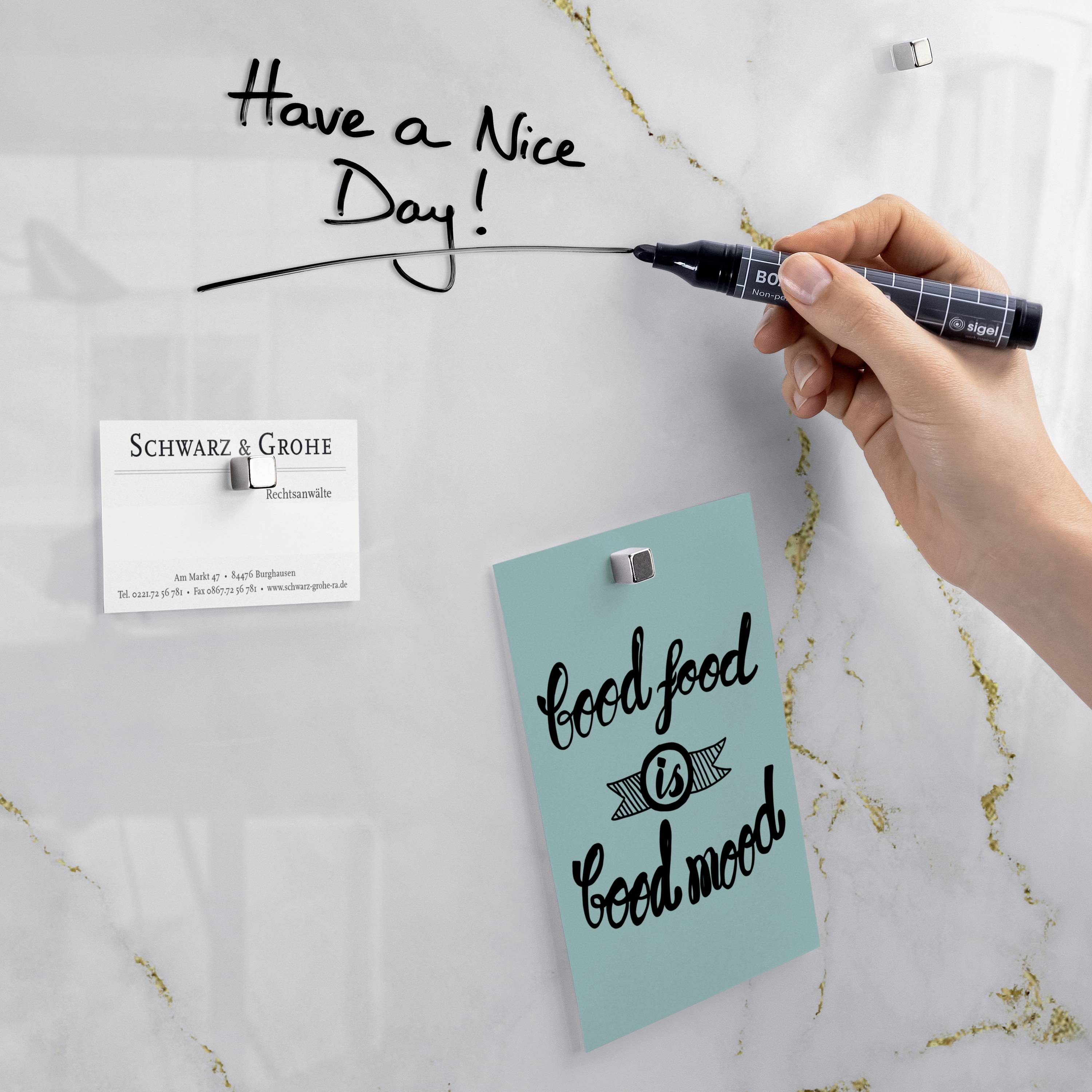 Sigel Glas-Magnettafel Artverum Marble & Gold (B x H) 91 cm x 46 cm Weiß GL361