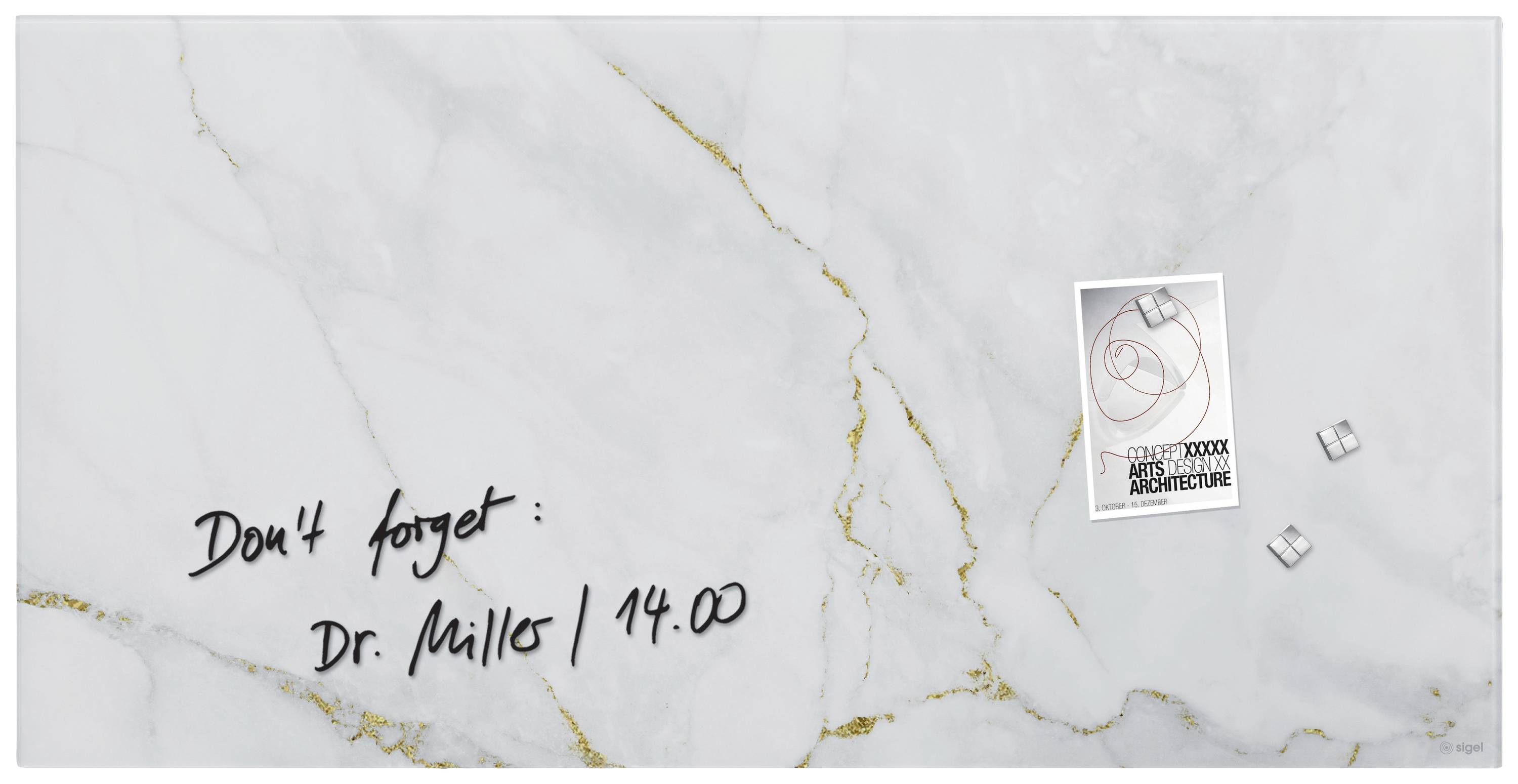 Sigel Glas-Magnettafel Artverum Marble & Gold (B x H) 91 cm x 46 cm Weiß GL361