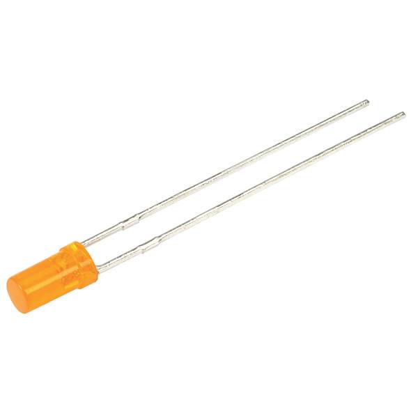 Ein orangefarbener LED-Leuchtdiode mit zwei Metallbeinchen.