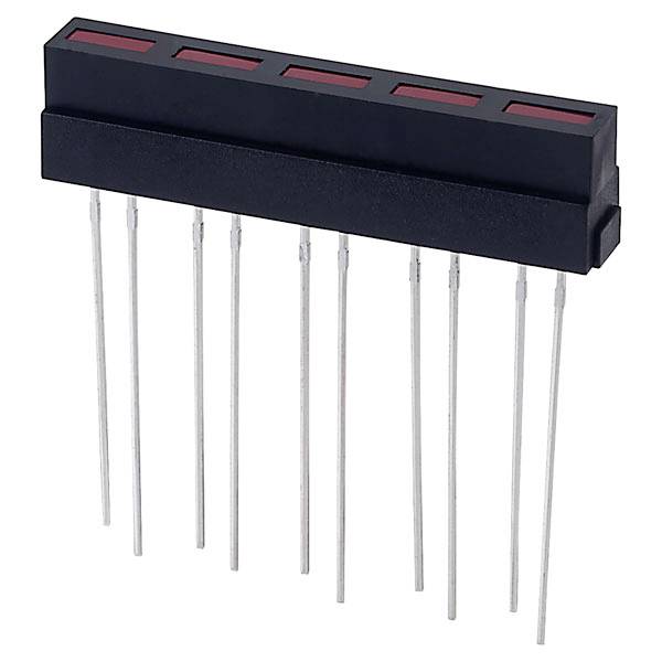 Ein elektronisches Bauteil mit schwarzem Gehäuse und zehn langen, metallischen Pins.